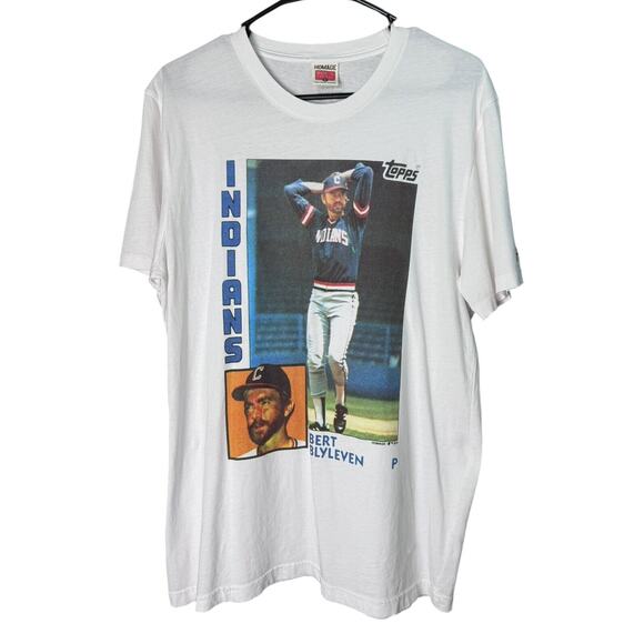 Homage Bert Blyleven Topps Card Vintage Inspired Cleveland Indians T-Shirt, Sz M - Picture 1 of 6